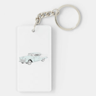 Blue and White 1955 Chevy Bel Air Drawing Acrylic Key Ring