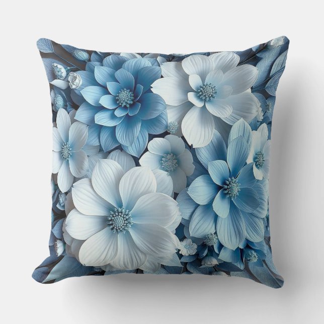 Blue and white 3d flowers cushion (Front)