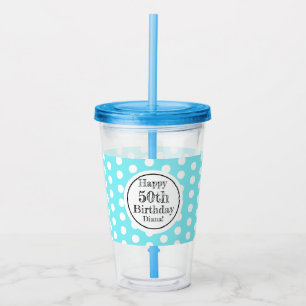 Blue And White 50th Birthday Polka Dots Acrylic Tumbler