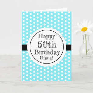 Blue And White 50th Birthday Polka Dots Card