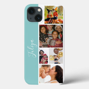 blue and white 5 photo collage script iPhone 13 case