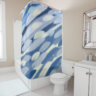 Blue and White Abstract Art Shower Curtain