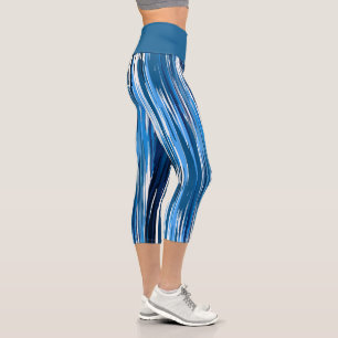 Blue and White Abstract Capri Leggings