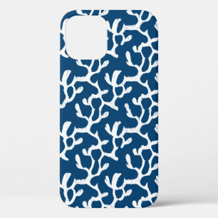 Blue And White Abstract Coral Repeating Pattern iPhone 12 Case