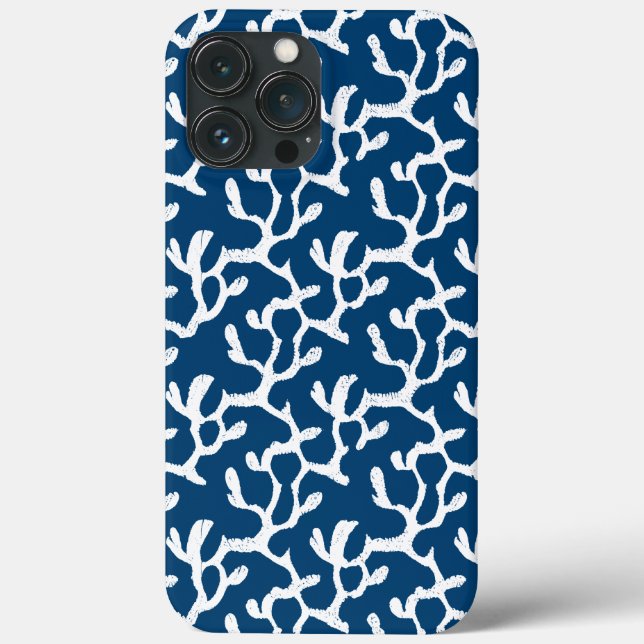 Blue And White Abstract Coral Repeating Pattern Case-Mate iPhone Case (Back)