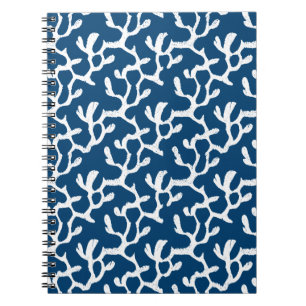 Blue And White Abstract Coral Repeating Pattern Notebook