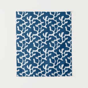 Blue And White Abstract Coral Repeating Pattern Tapestry