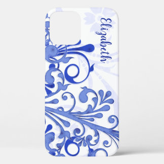 Blue and White Abstract Floral iPhone 12 Pro Case
