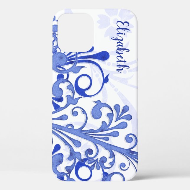 Blue and White Abstract Floral Case-Mate iPhone Case (Back)