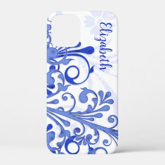 Blue and White Abstract Floral iPhone 12 Mini Case