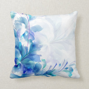 Blue And White Abstract Floral Design Cushion