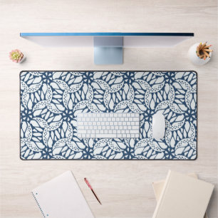 Blue And White Abstract Floral Seamless Bohemian Desk Mat