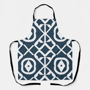 Blue and White Abstract Geometric Pattern Apron