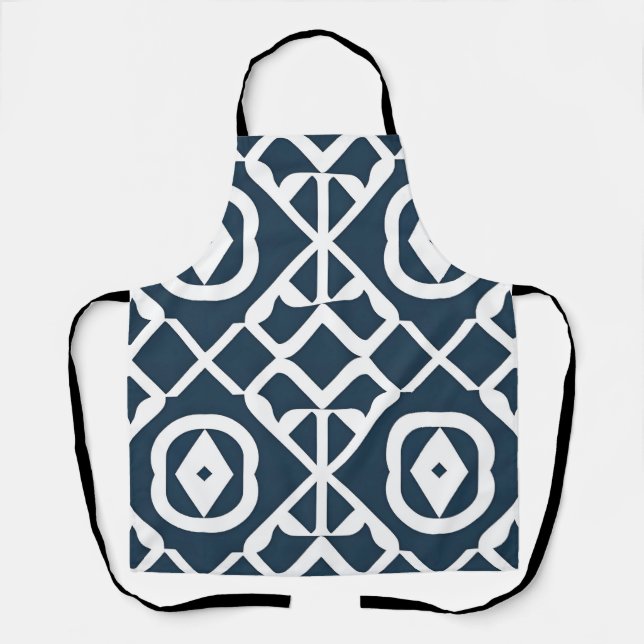 Blue and White Abstract Geometric Pattern Apron (Front)
