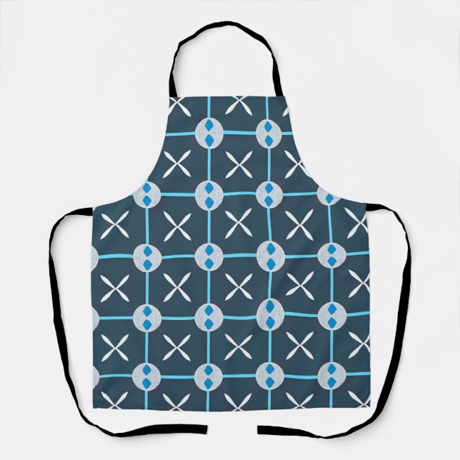 Blue and White Abstract Geometric Pattern Apron (Front)
