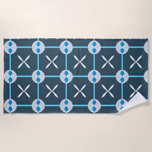 Blue and White Abstract Geometric Pattern Beach Towel