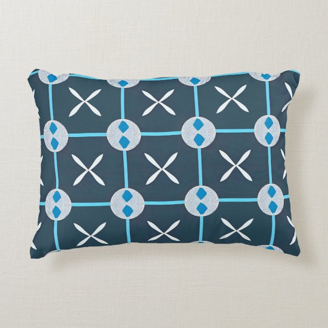 Blue and White Abstract Geometric Pattern Decorative Cushion (Front)