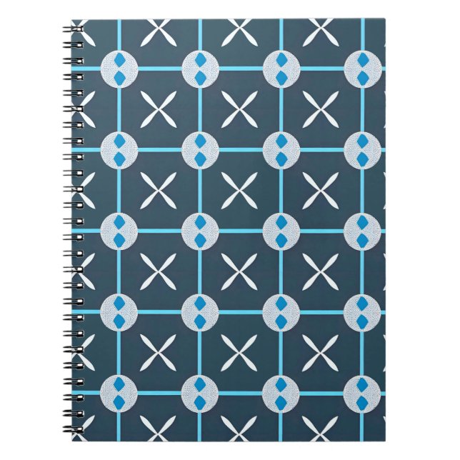 Blue and White Abstract Geometric Pattern Notebook (Front)