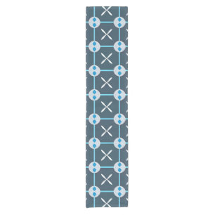 Blue and White Abstract Geometric Pattern Short Table Runner