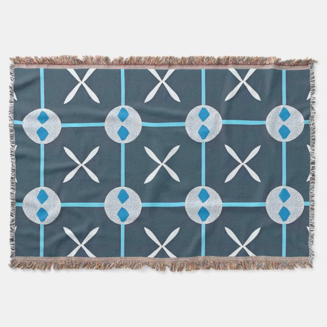 Blue and White Abstract Geometric Pattern Throw Blanket (Front)