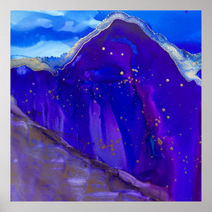 Blue and white abstract painting poster