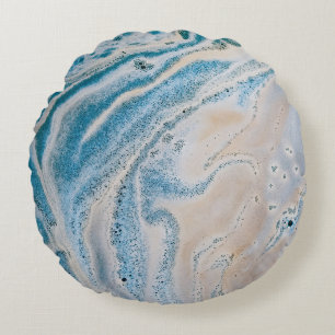 Blue and white abstract painting round cushion