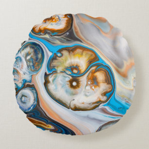 Blue and white abstract painting round cushion