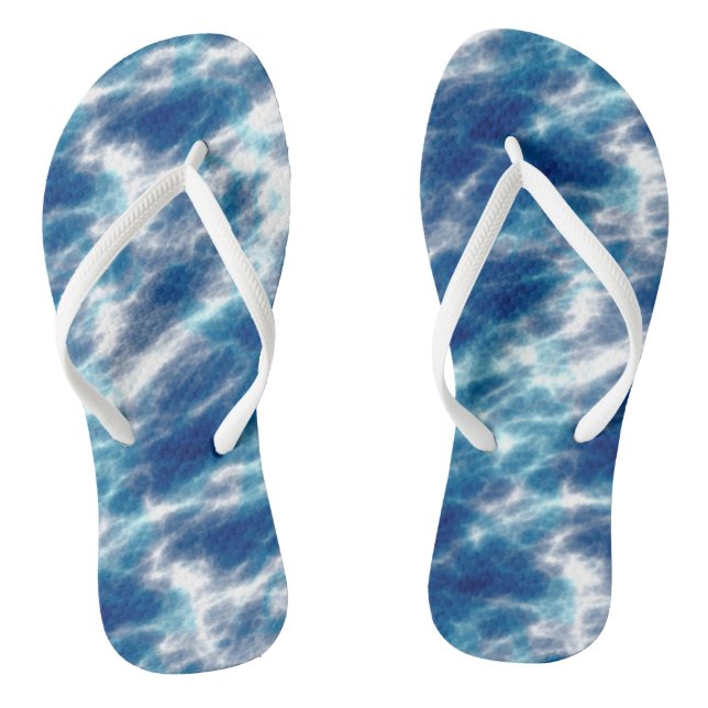 Blue and White Abstract Thongs (Footbed)