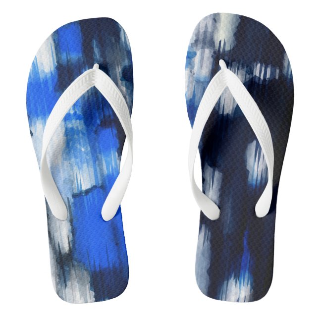 Blue and White abstract Thongs (Footbed)