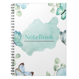 Blue and White Aesthetic Butterfly Spiral (80 P.) Notebook