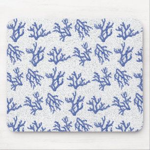 Blue and white allover sea coral mouse pad