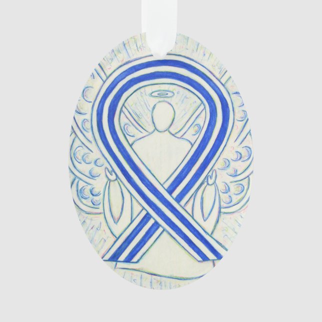 Blue and White ALS Awareness Ribbon Angel Ornament (Front)