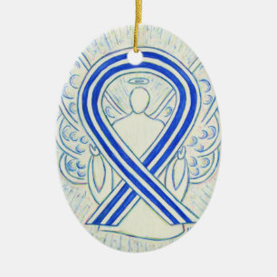 Blue and White ALS Awareness Ribbon Angel Ornament