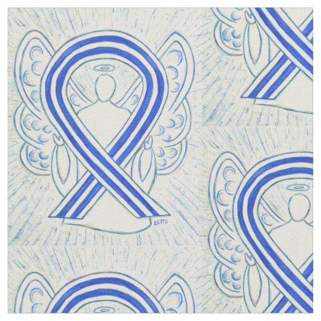 Blue and White ALS Awareness Ribbon Custom Fabric (Close Up)