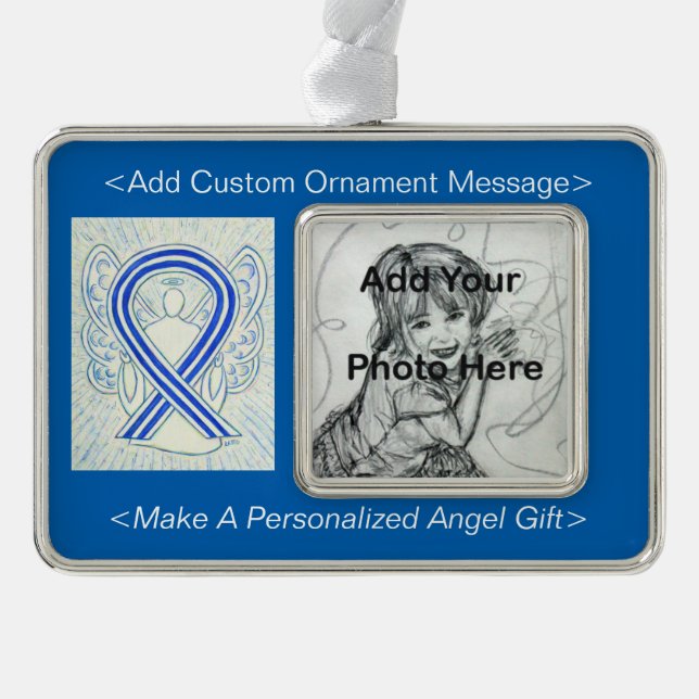 Blue and White ALS Awareness Ribbon Ornament (Front)