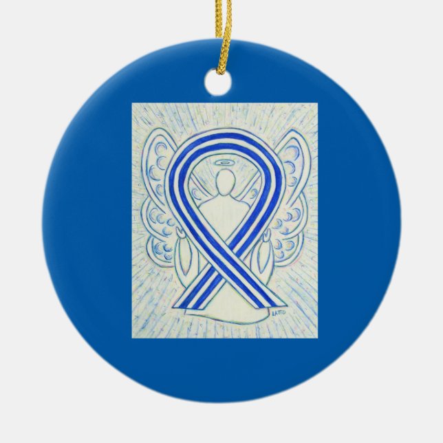 Blue and White ALS Awareness Ribbon Ornaments (Front)