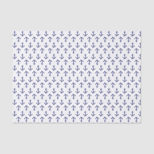 Blue and white anchor allover pattern tissue paper (Front)