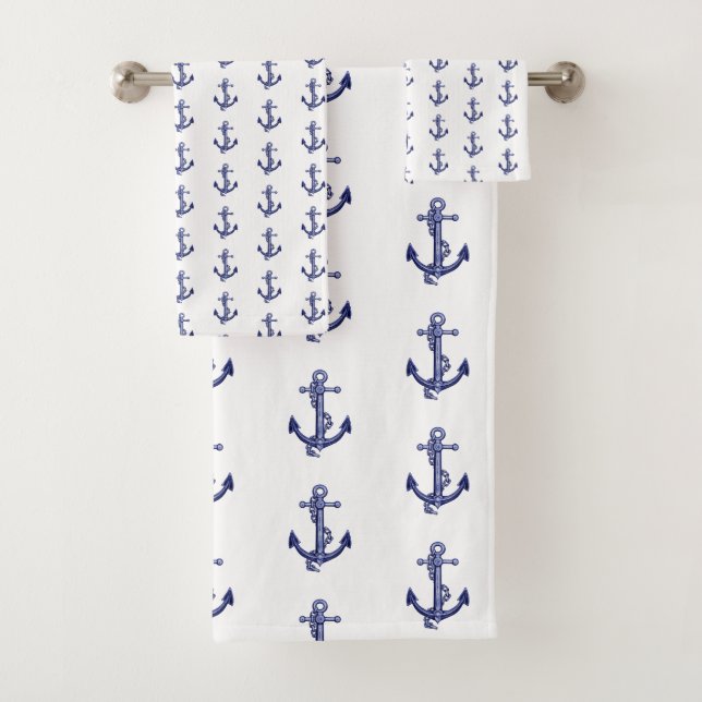 Blue and white anchor bath towel set (Insitu)