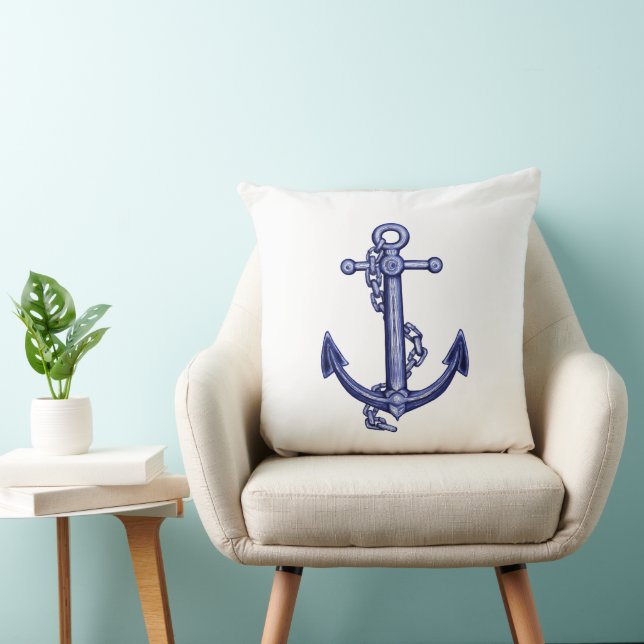 Blue and white anchor cushion (Chair)