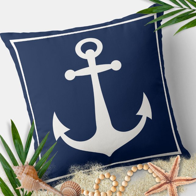 Blue and White Anchor Nautical Boat Beach Cushion (Creator Uploaded)