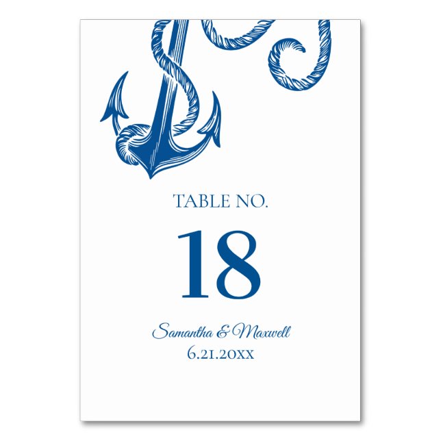 Blue and White Anchor Table Number (Front)