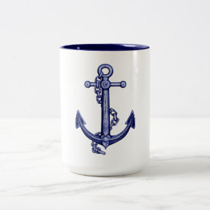 Blue and white anchor Two-Tone coffee mug