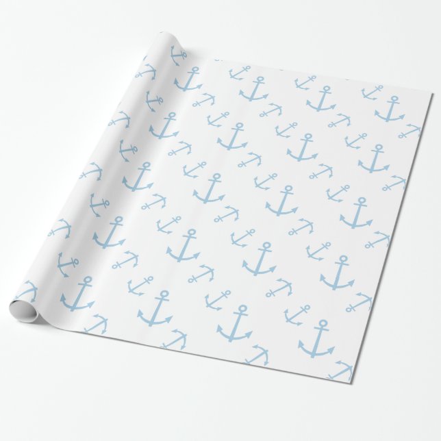 Blue and White Anchors Wrapping Paper (Unrolled)