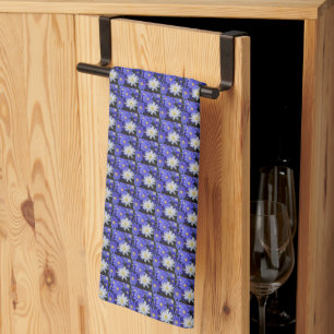 Blue and White Anemones Floral Pattern Kitchen Tow Tea Towel
