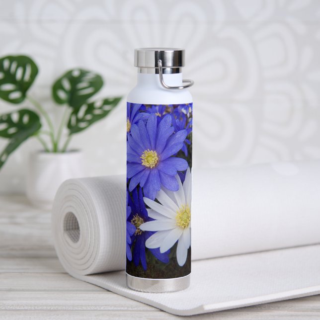 Blue and White Anemones Floral Water Bottle (Yoga)