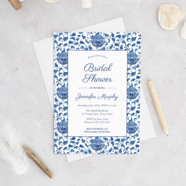 Blue And White Antique Chinoiserie Bridal Shower Invitation (Creator Uploaded)