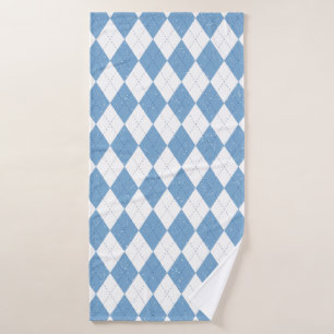 Blue and White Argyle Diamond Geometric Pattern Bath Towel