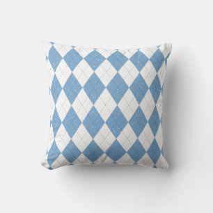 Blue and White Argyle Diamond Pattern Cushion