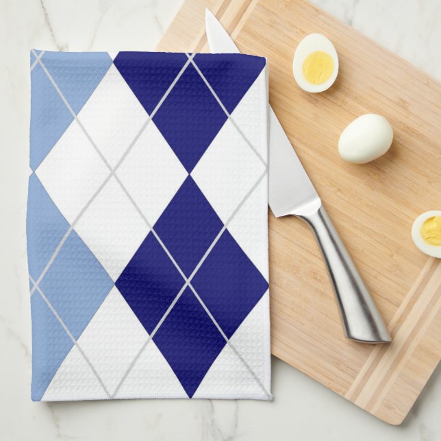 Blue and White Argyle Kitchen Towel (Quarter Fold)