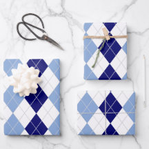Blue and White Argyle Wrapping Paper Sheets